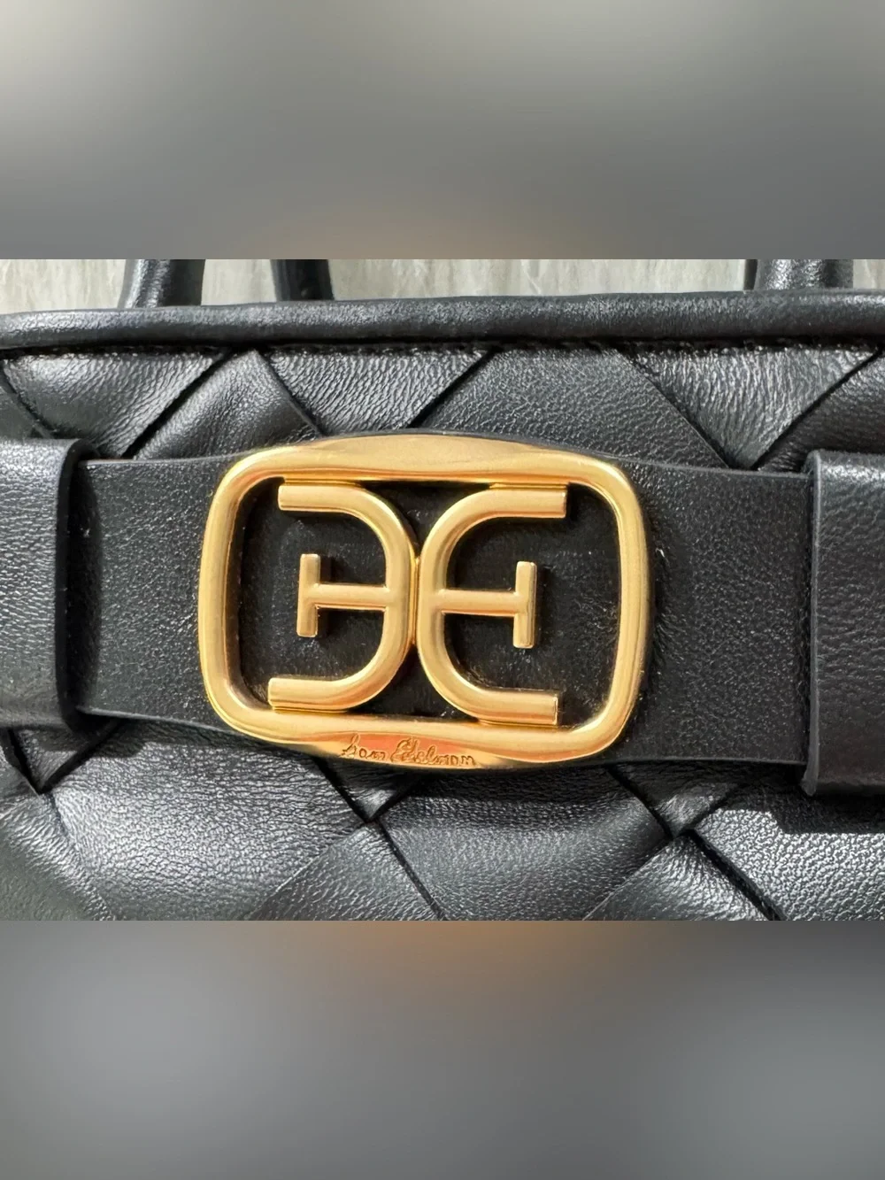 Sam Edelman Cleo Basket Weave Mini Satchel Tote Bag Black Gold Hardware NWT